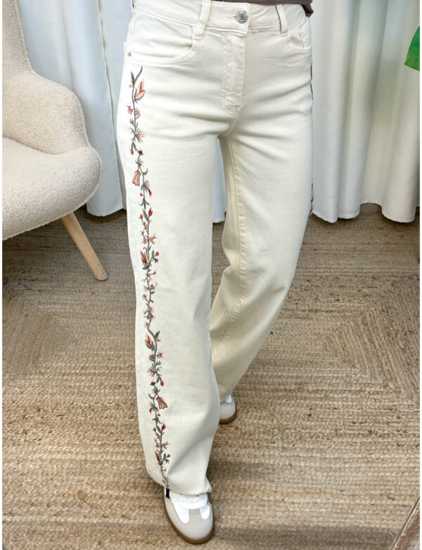 Jeans Bordados Beige 6910