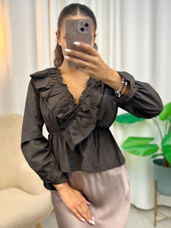 Blusa Volantes Marrón Chocolate